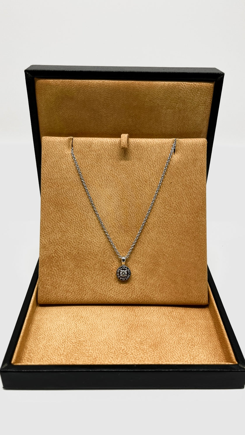 Preowned. Bvlgari Small Round Pendant Necklace with Diamond WG 18K|11330
