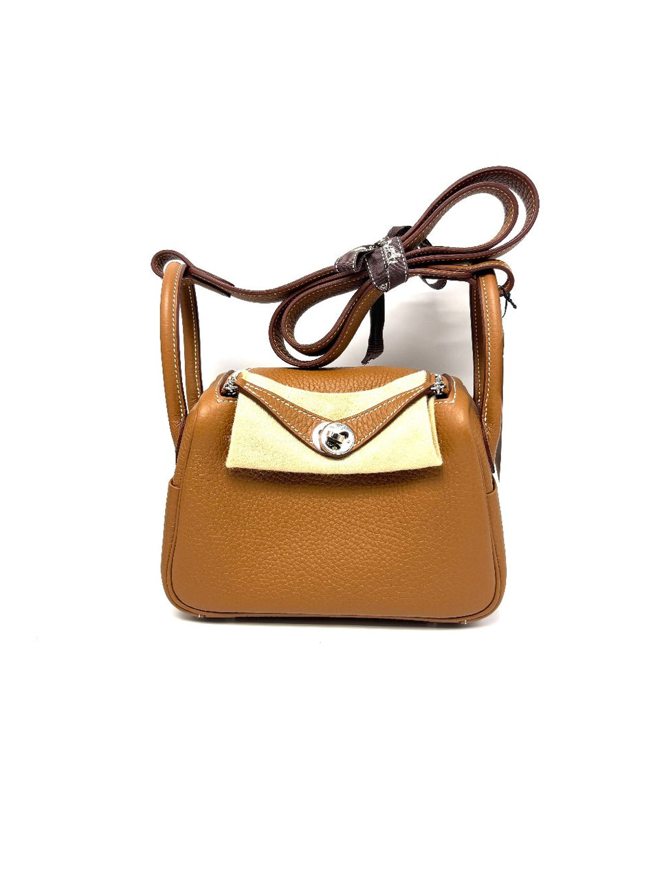 Brand New. Hermes Mini Lindy Gold Clemence PHW. KCT359KW|17987