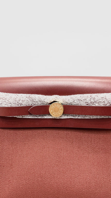 Brand New. Hermes Herbag Mini Rouge H Toile Canvas GHW. KTS005AU|16808