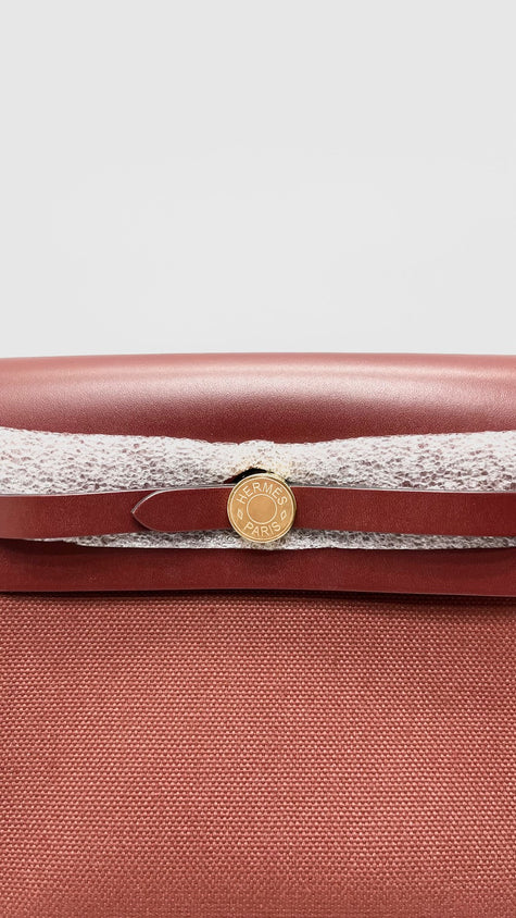 Brand New. Hermes Herbag Mini Rouge H Toile Canvas GHW. KTS005AU|16808