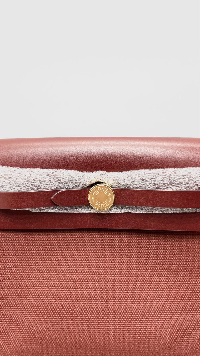 Brand New. Hermes Herbag Mini Rouge H Toile Canvas GHW. KTS005AU|16808