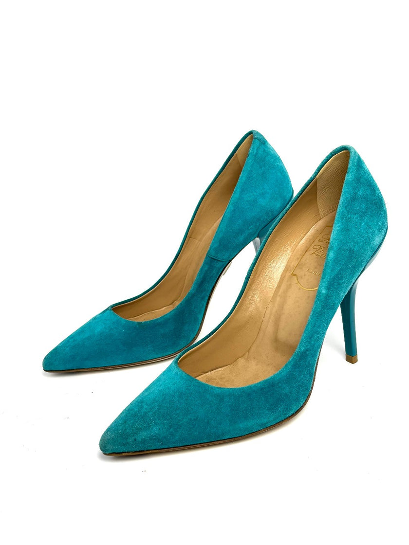 Brand New. Roger Vivier Heel Suede Blue. 35|10645