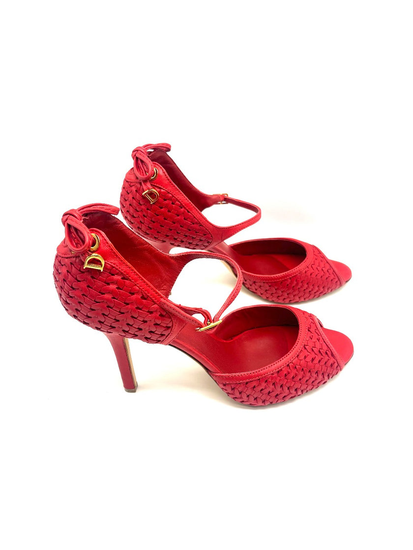 Unused. Dior Ankle Strap Sandals Rouge Moyen. 38 1/2|17843