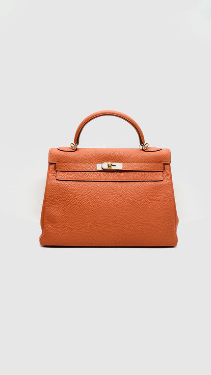 Preowned. Hermes Kelly 32 Togo Orange GHW. N Square 189.S|14656
