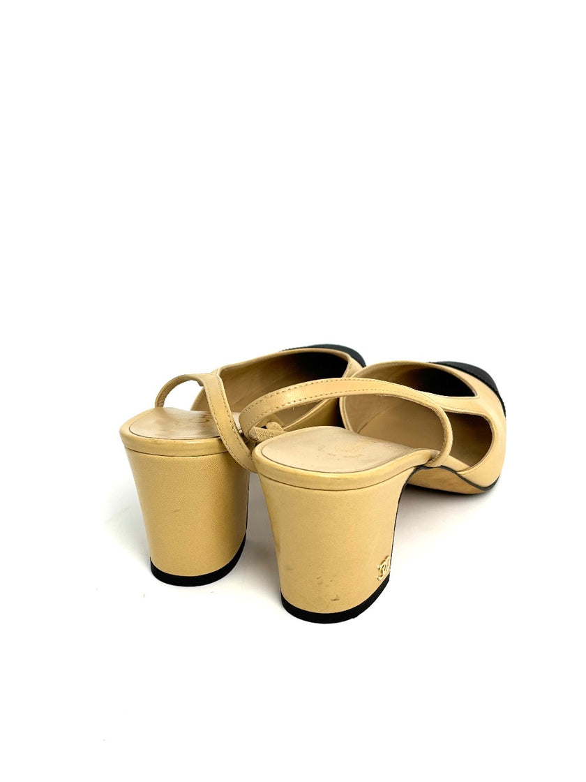 [SALE] Preowned. Chanel Sling Back Beige. 39|11112