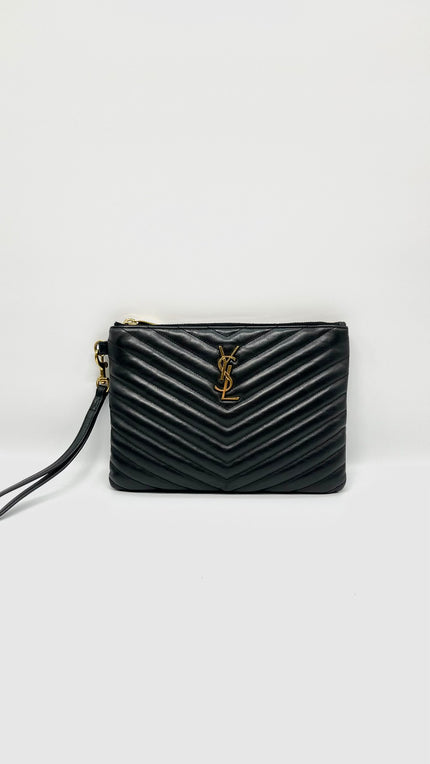 Preowned. YSL Cassandre Matelasse Tablet Pouch Black GHW. P183790390413|10860