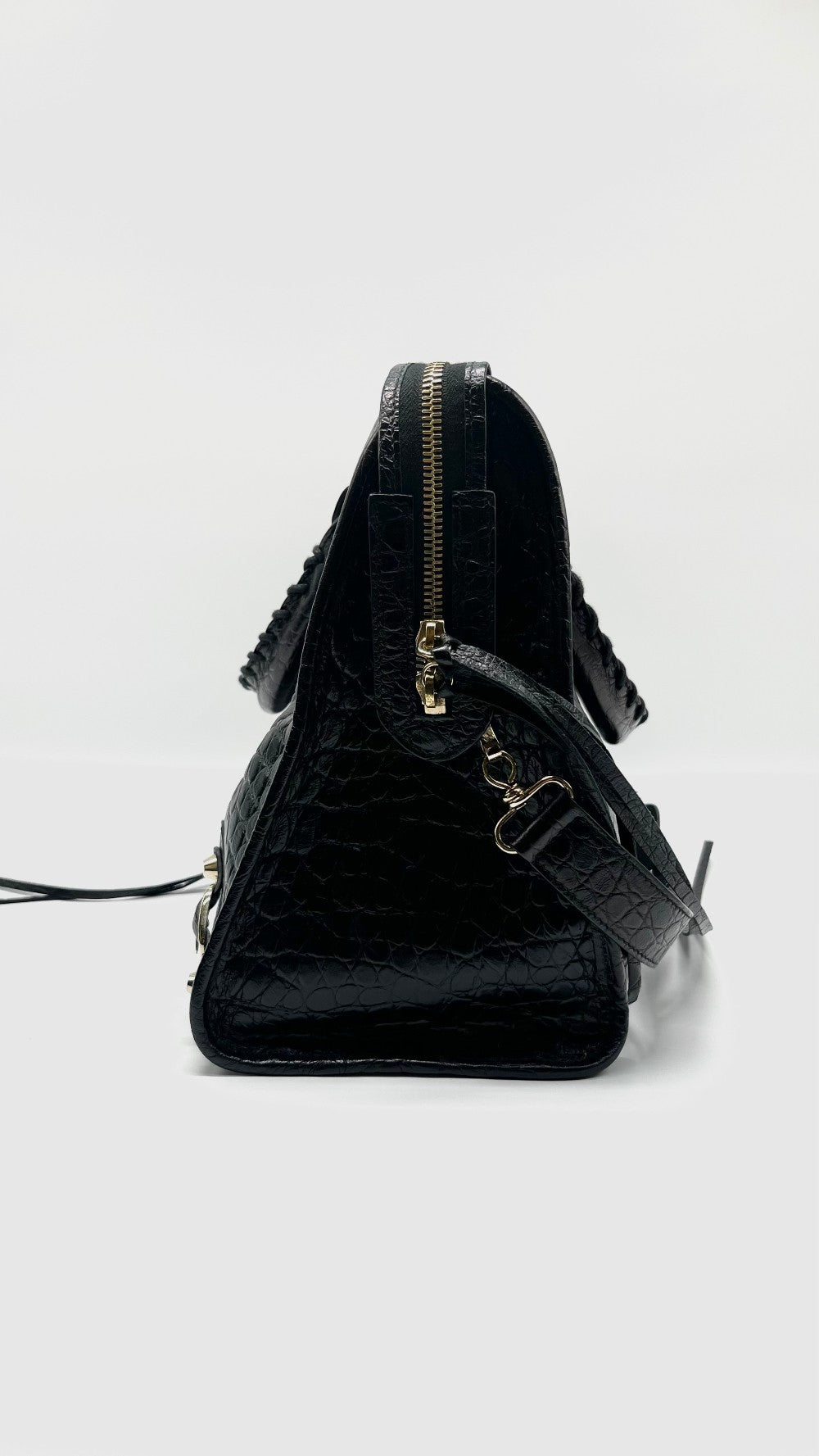 Preowned. Balenciaga City Black Croc Embossed Medium GHW|11433