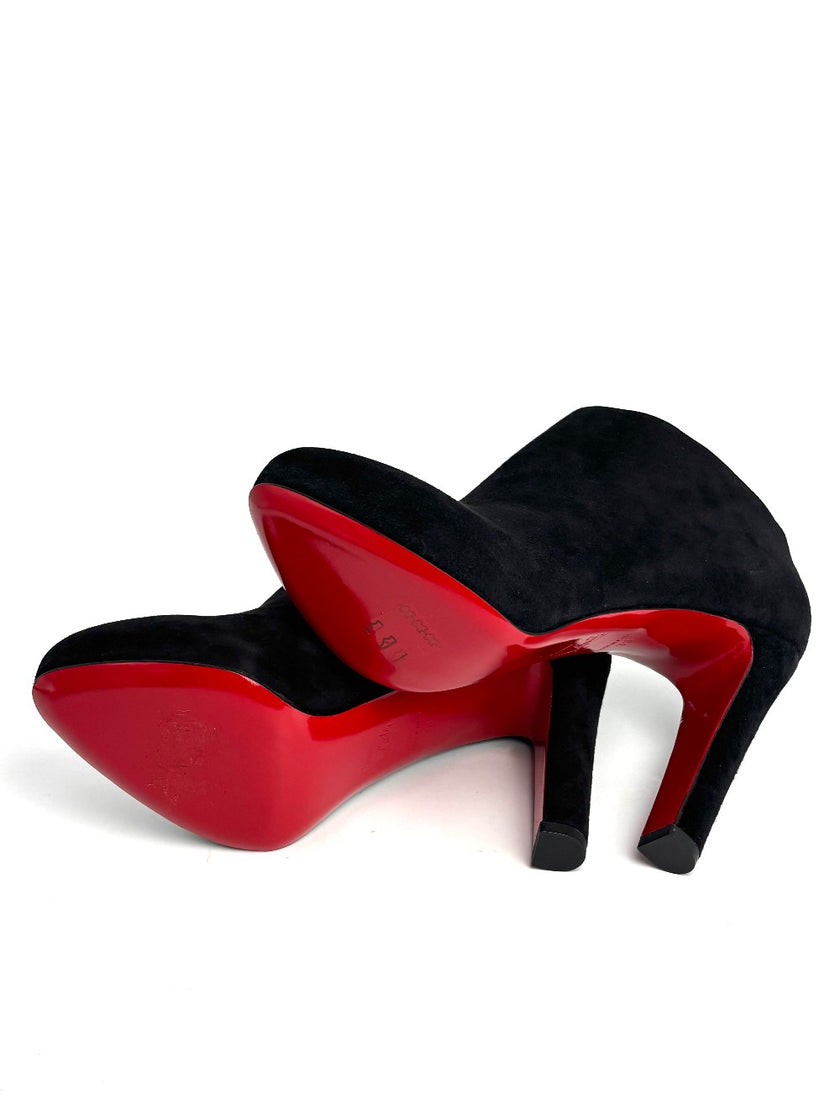 Brand New. Christian Louboutin Black Suede Vicky Booties. 38|12926