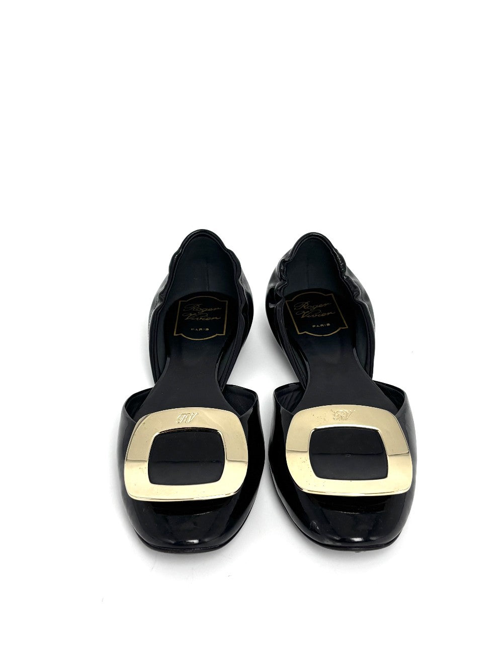 Preowned. Roger Vivier Flats Patent Black. 37.5|11018