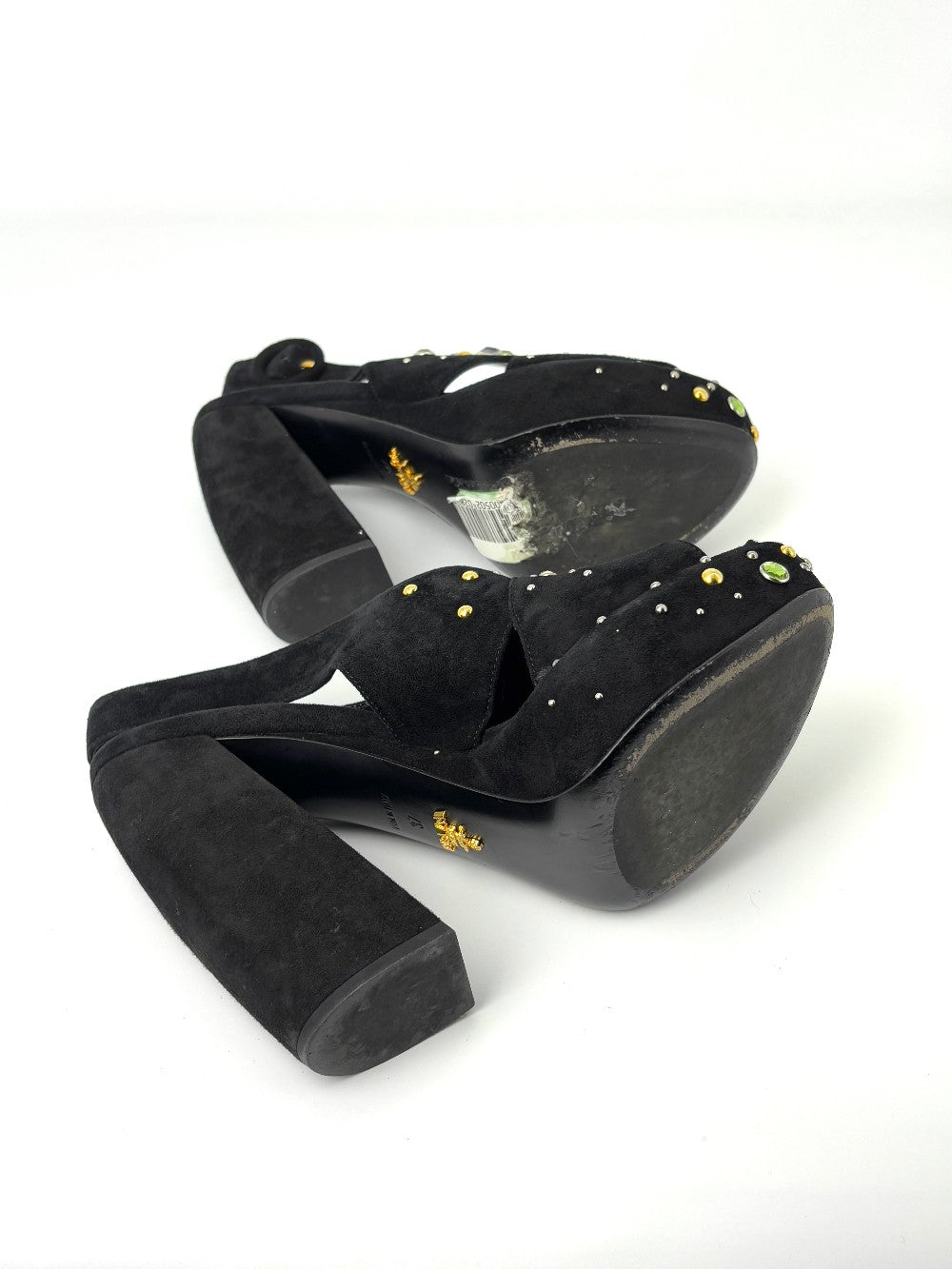 Preowned. Prada Block Heel Sandals Suede. 37|7439