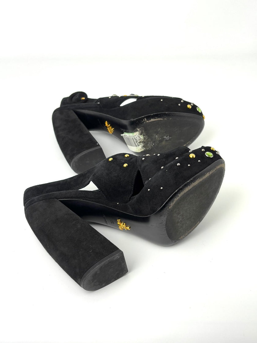 Preowned. Prada Block Heel Sandals Suede. 37|7439