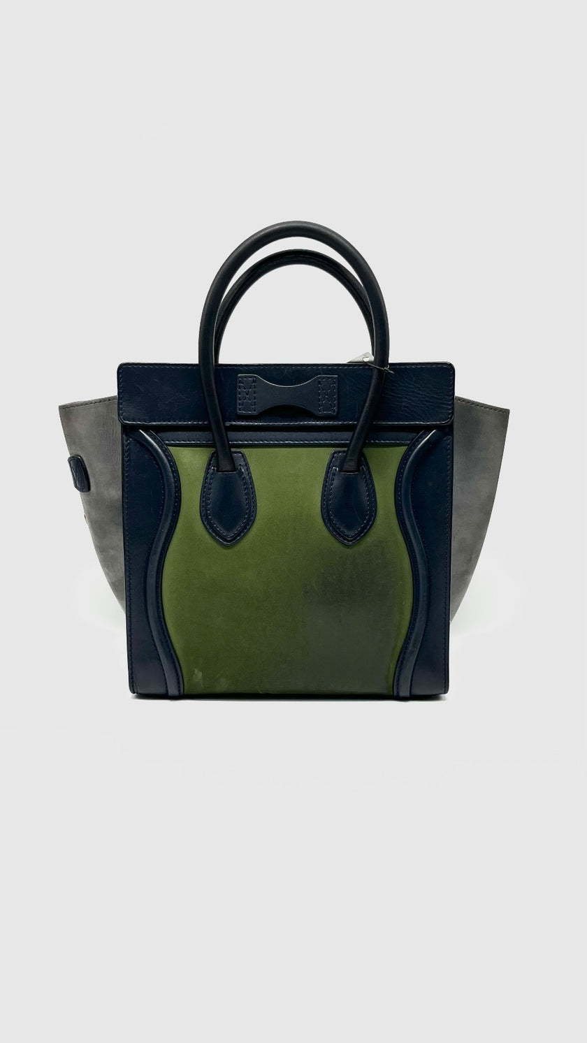 Preowned. Celine Luggage Micro Tricolor Green/Blue/Gray|12092
