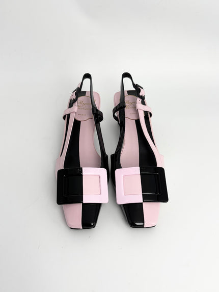 Brand New. Roger Belle Vivier Sling Back Patent Black/ Pink. 36|12791