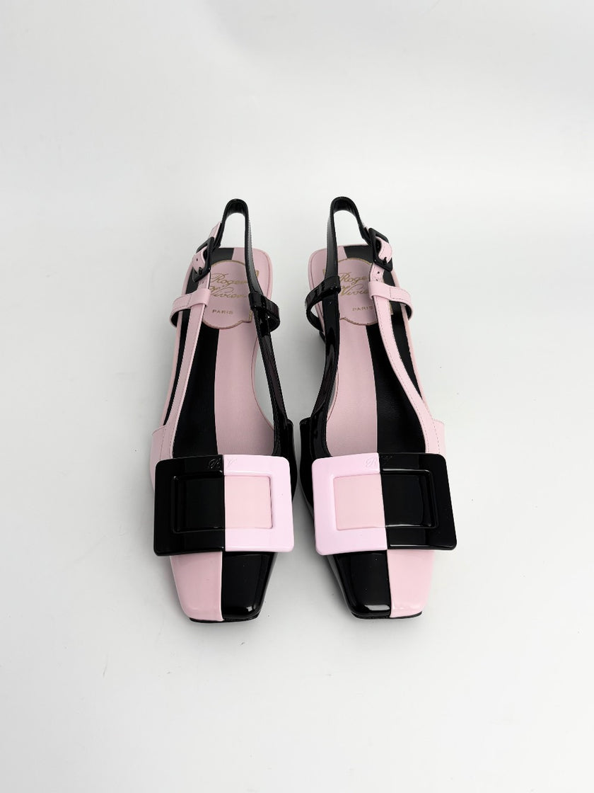 Brand New. Roger Belle Vivier Sling Back Patent Black/ Pink. 36|12791