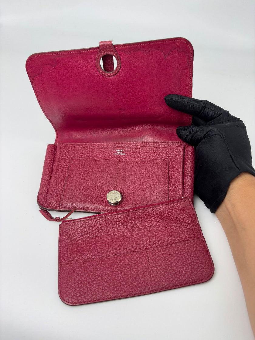 Preowned. Hermes Dogon Wallet Rubis|6987