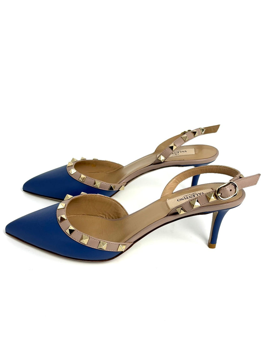 Brand New. Valentino Slingback Kitten Heel Blue. 38|8424