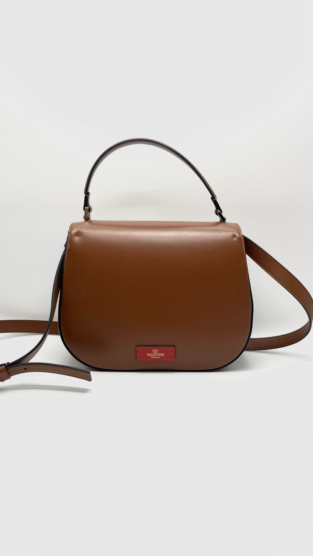 Unused. Valentino Borsa V Logo Two Way Cognac Brown GHW|16276