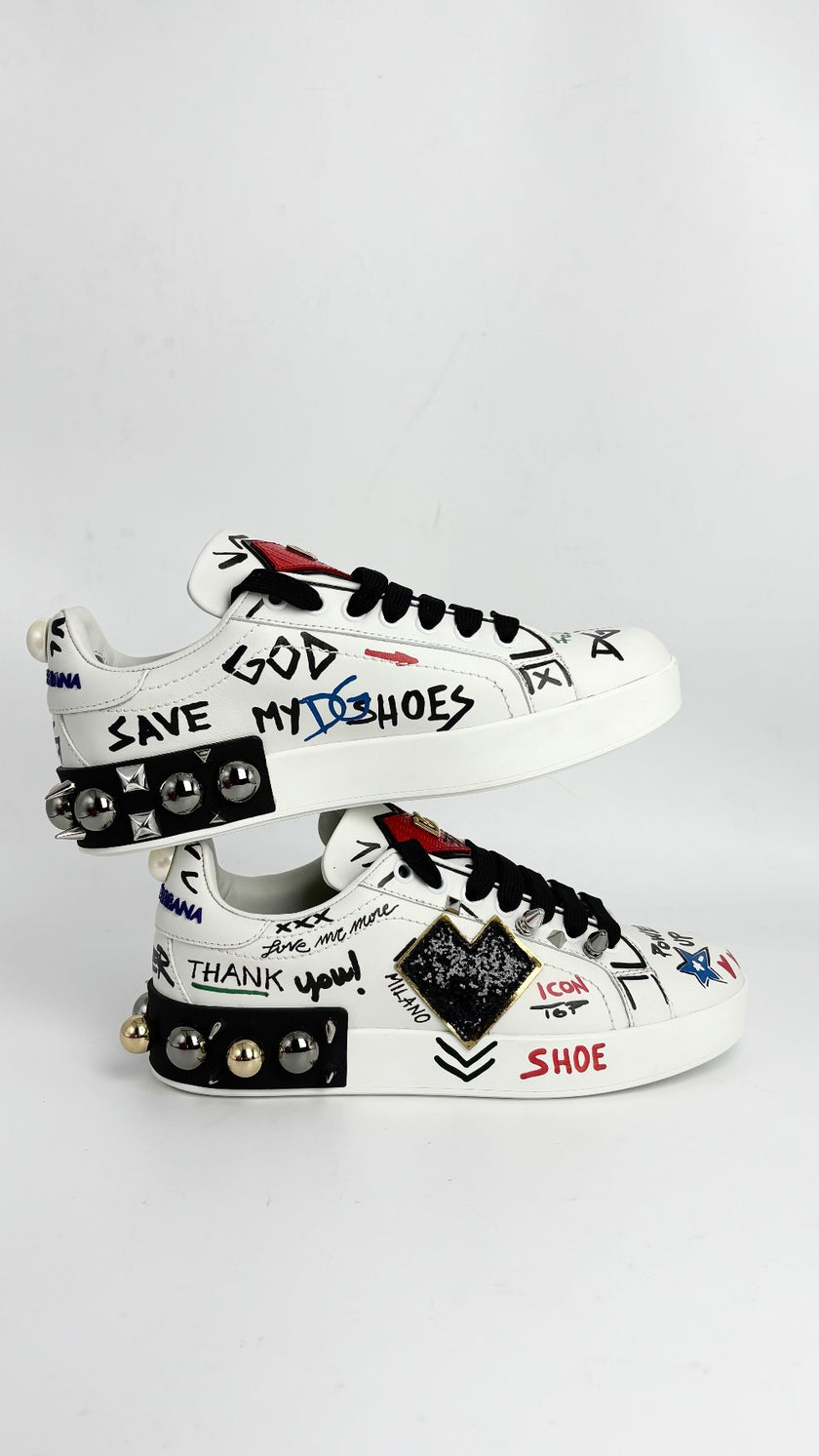 Brand New. Dolce & Gabbana Portifino w/ Patch White Sneakers. 36.5|12887