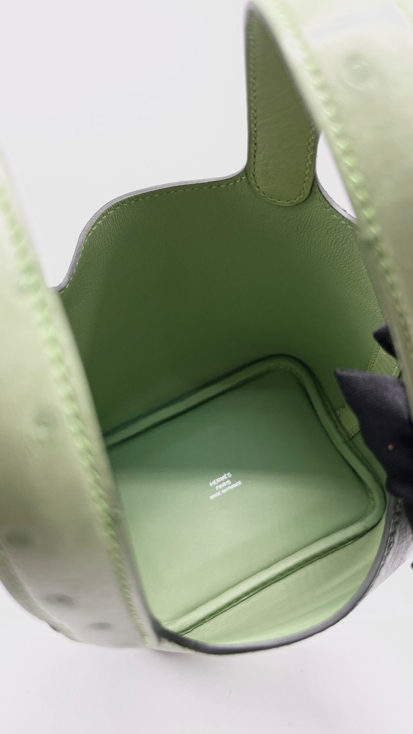 Unused. Hermes Picotin Lock Micro Ostrich Vert Criquet PHW. BSA010BT|15278