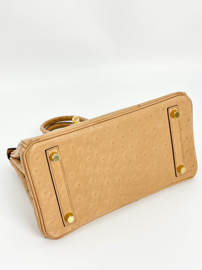 Preowned. Hermes Birkin 25 Chai Ostrich GHW. UIM074BK|3345