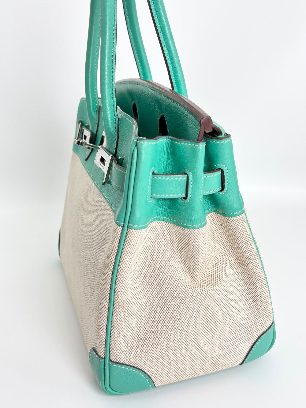 Preowned. Hermes Birkin 30 Toile Lagoon. L26C|3696