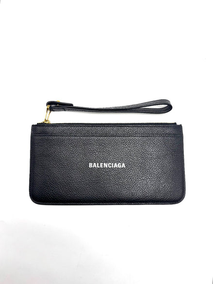 Preowned. Balenciaga Cash Long Coin And Card Holder Black GHW|16918