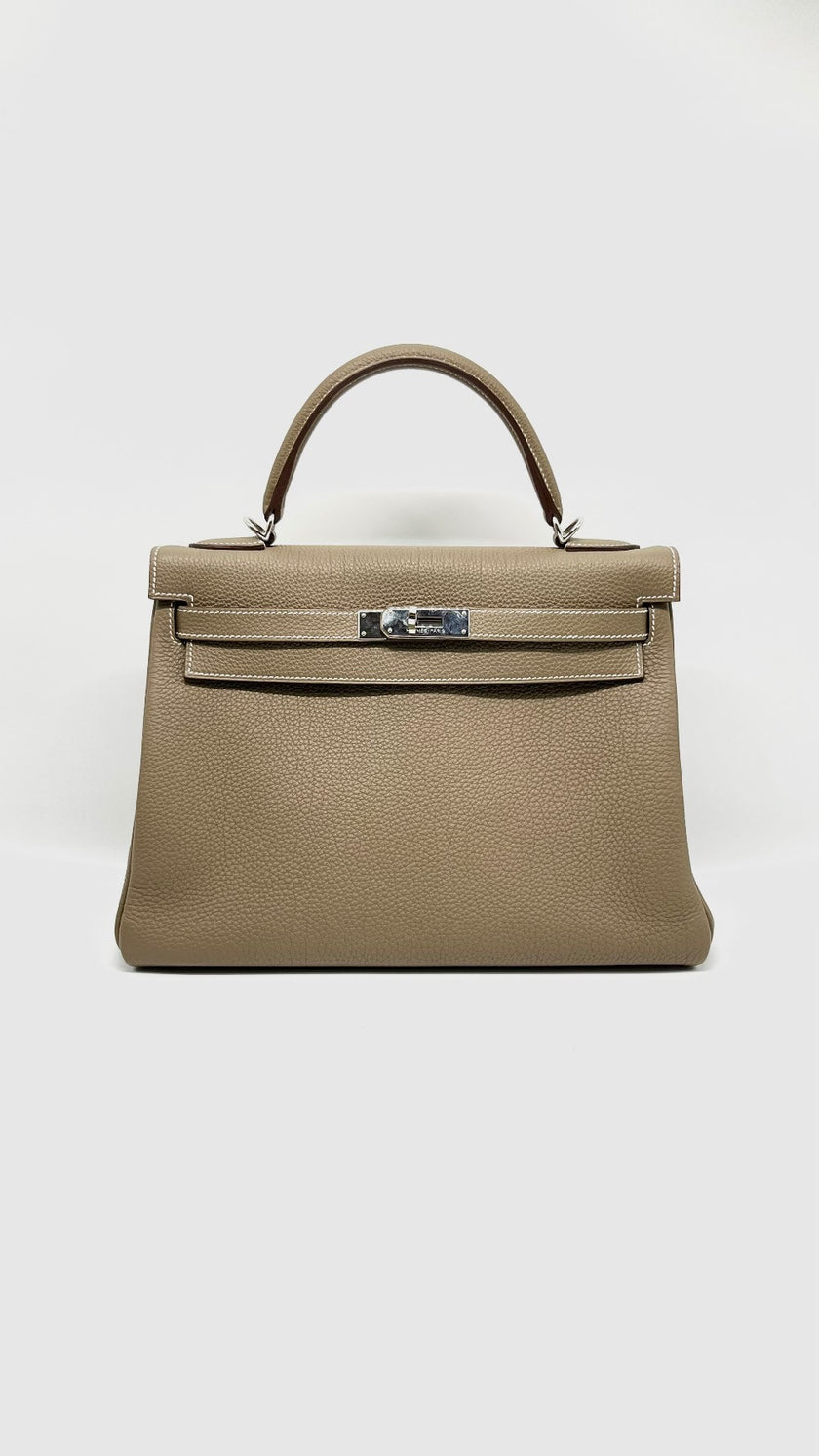 Preowned. Hermes Kelly 32 Etoupe Togo PHW. RM144|13067