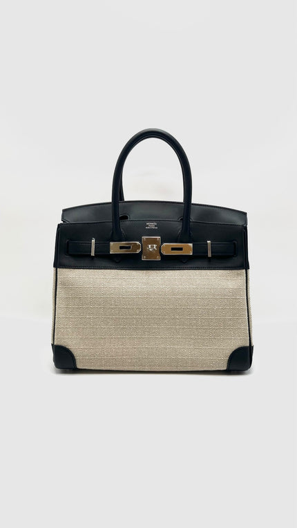Brand New. Hermes Birkin 30 Toile Maxi Bivouac/Veau Swift Celle/Noir PHW. WPI399AS|15871