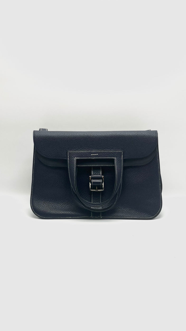 Preowned. Hermes Halzan 31 Blue Indigo Togo PHW. TBT009TD|15675
