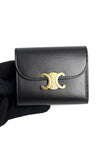 Preowned. Celine Triomphe Flap Black Wallet|12552