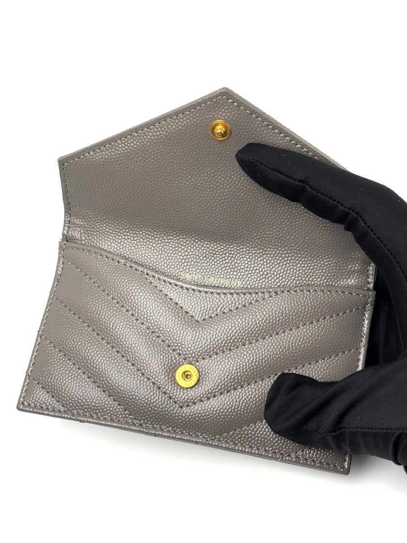 Brand New. YSL Small Envelope Flap Wallet Gray|7181
