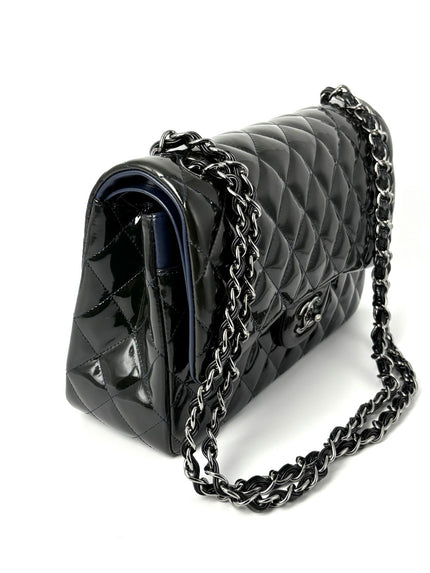 [SALE] Preowned. Chanel Jumbo Double Flap Patent Olive Green SHW. 20095763|11060