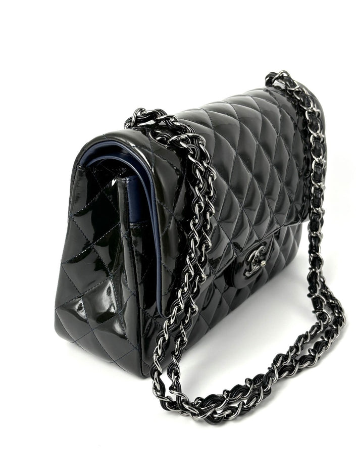 [SALE] Preowned. Chanel Jumbo Double Flap Patent Olive Green SHW. 20095763|11060