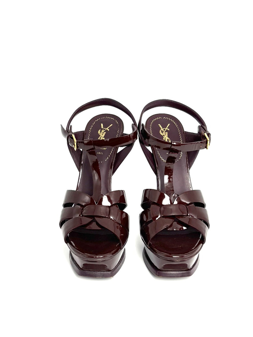 Preowned. Ysl Tribute Heel Patent Brown. 38|8369