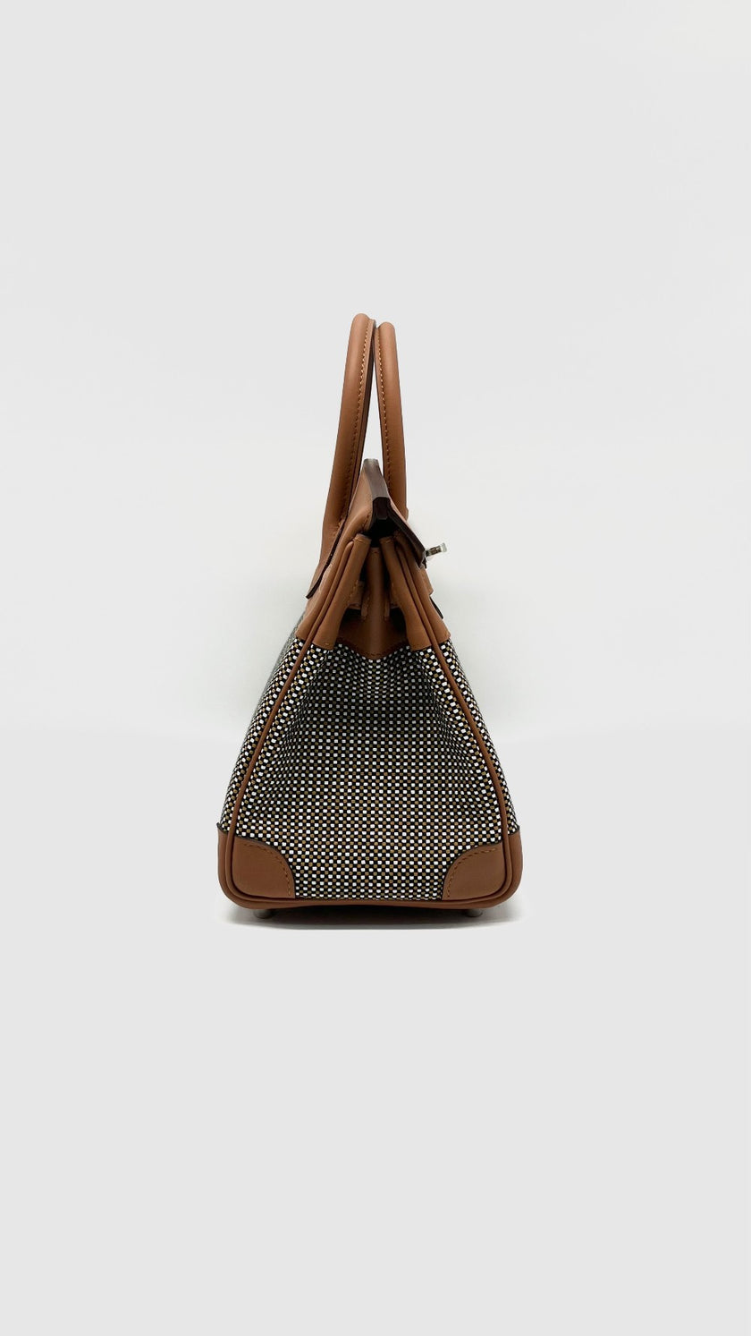 Brand New. Hermes Birkin 25 Gold Toile Swift PHW. BCT598AG|14143