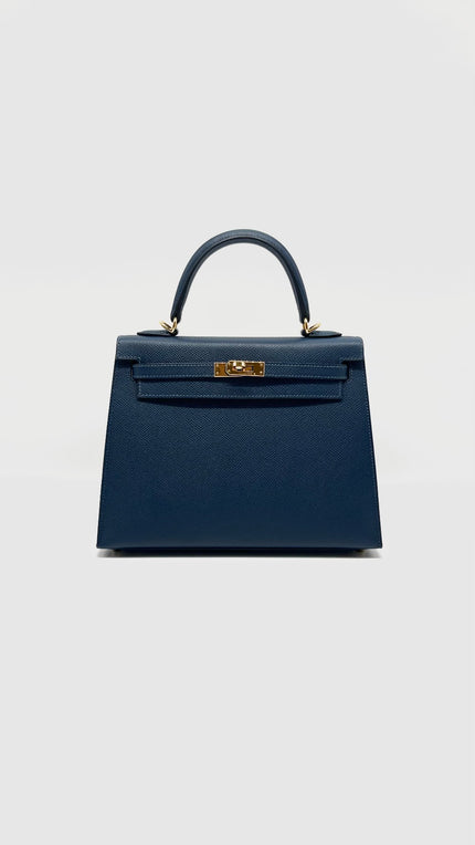 Like New. Hermes Kelly 25 Bleu De Prusse Epsom Sellier GHW. WHA469KY|8268