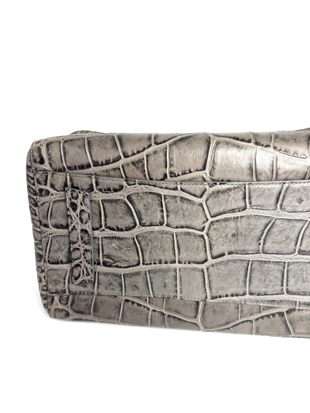 Preowned. Givenchy Antigona Medium Crocodile Embossed Leather Gray/Black Ruthenium. 3C0153|13284