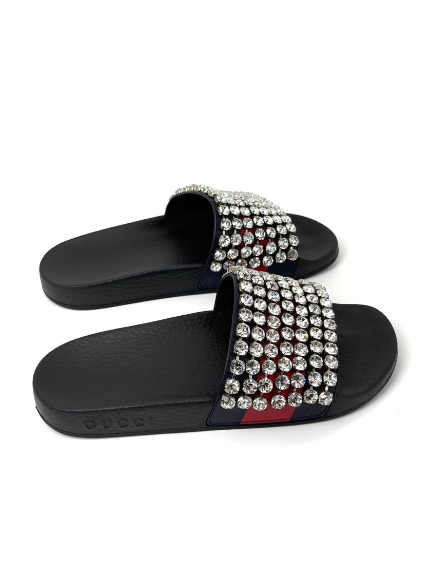 Unused. Gucci Slides W/Crystal Black. 35|7588
