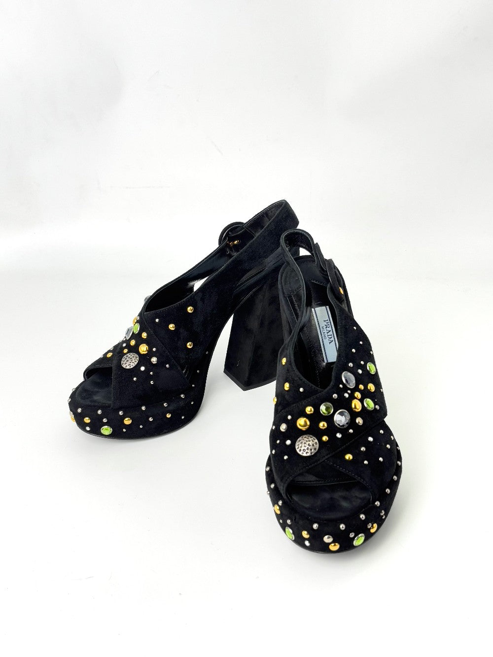 Preowned. Prada Block Heel Sandals Suede. 37|7434