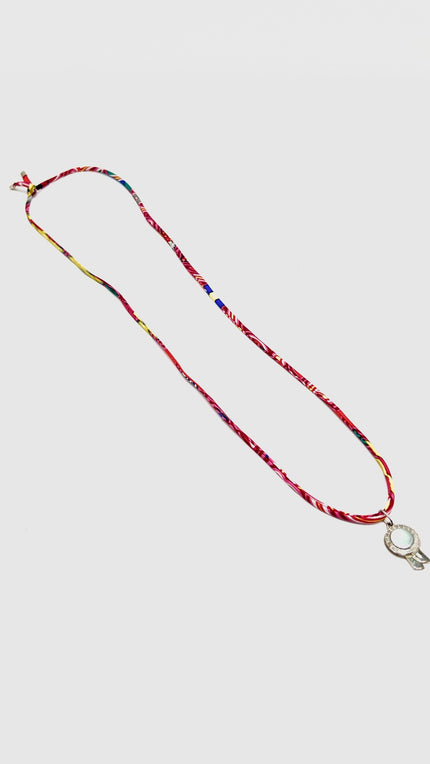 Preowned. Hermes Silk Bracelet And Steel Pendant|11268