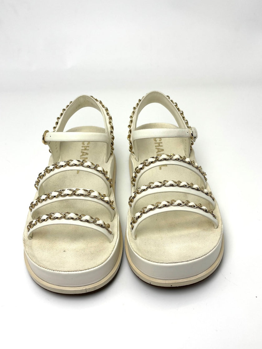 Brand New. Chanel Chain Sandals White. 37|6469