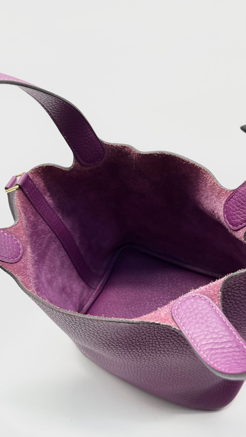 Preowned. Hermes Picotin 18 Anemone Clemence GHW. ZMI008IA|14272