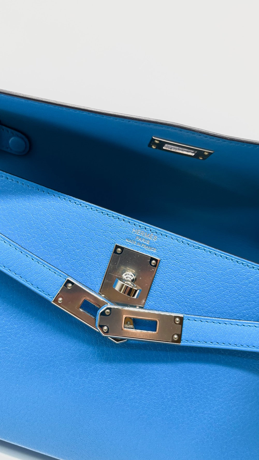 Like New. Hermes Kelly Elan Blue Frida Chevre PHW. BGN940XZ|14892