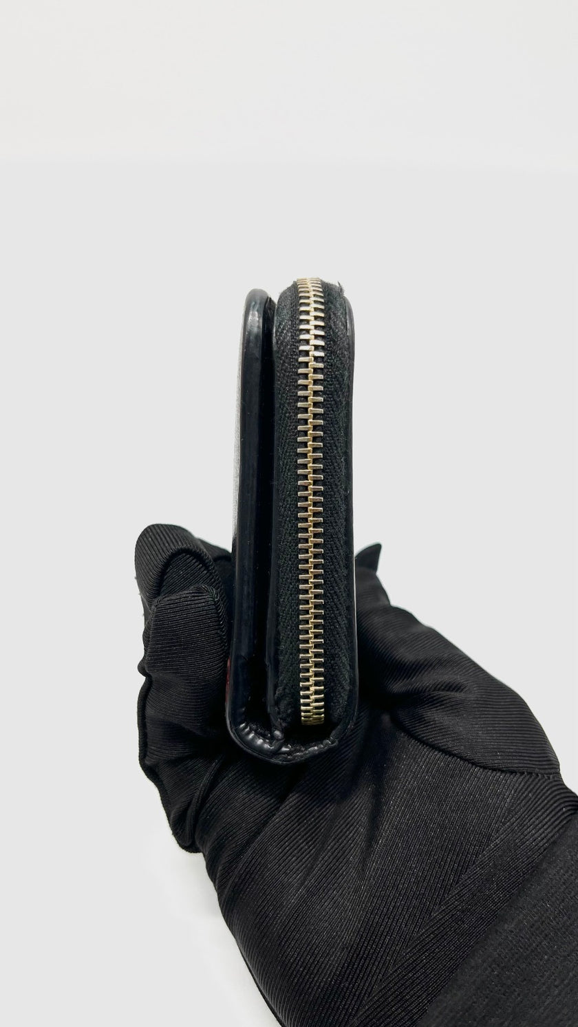 Preowned. YSL Lipstick Pattern Zip Wallet Black GHW|9603