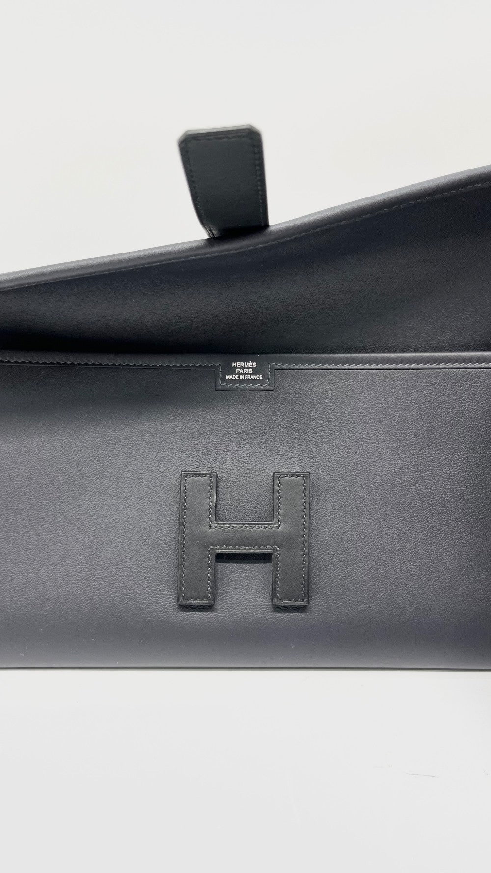 Brand New. Hermes Jige Clutch Blue Nuit/Black. WBY716BD|11924