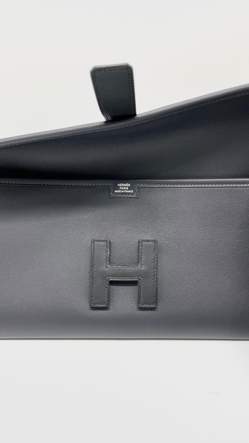 Brand New. Hermes Jige Clutch Blue Nuit/Black. WBY716BD|11924