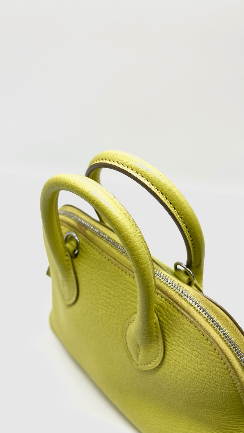 Preowned. Hermes Mini Bolide Lime Chevre PHW. ASA006GK|13452