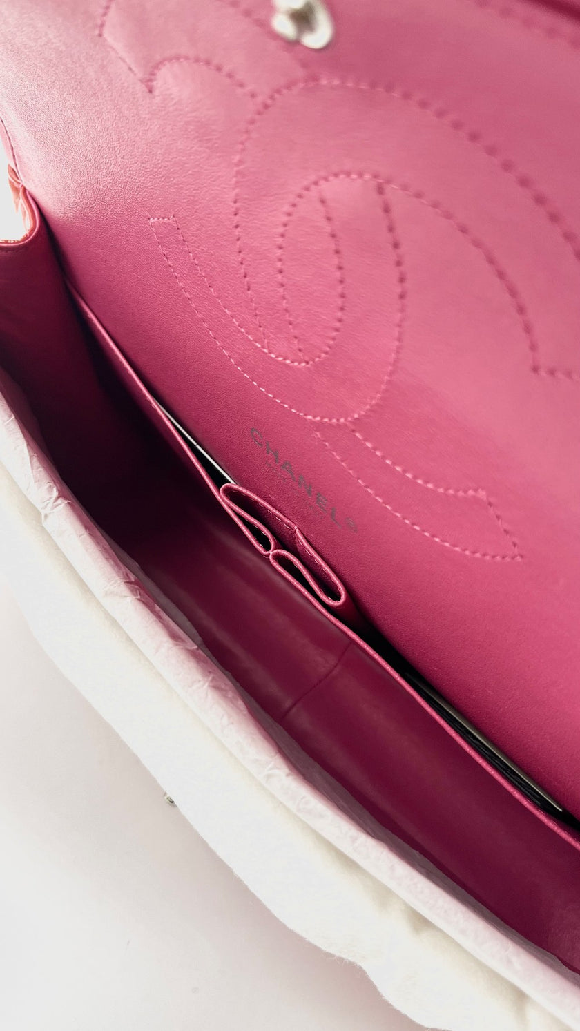 Preowned. Chanel Double Flap Jumbo Pink Patent Leather SHW. 14433520|15234