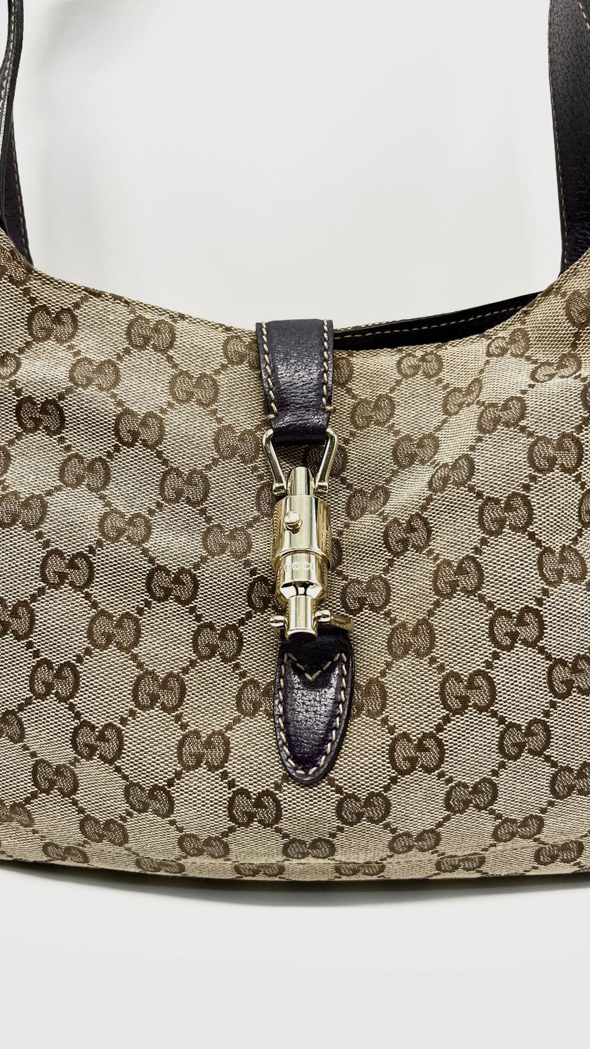 [SALE] Preowned. Gucci Jackie Hobo Canvass Dark Purple. 137335491404|10874