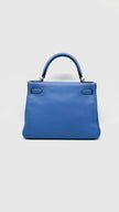 Preowned. Hermes Kelly 28 Blue Paradis Clemence GHW. RMI30|13572